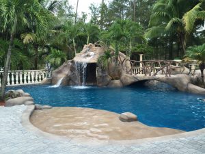 stone cave and pool, custom waterslide